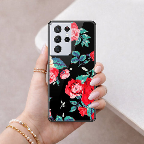 Samsung Galaxy S21 Ultra 5G Cover - Floral Series - HQ Ultra Shine Premium Infinity Glass Soft Silicon Borders Case