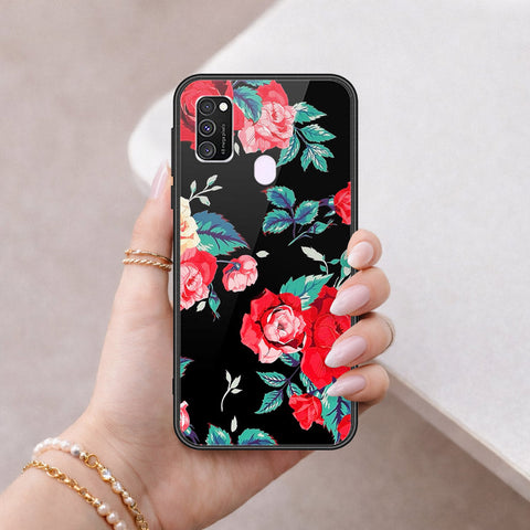 Samsung Galaxy M21 Cover - Floral Series - HQ Ultra Shine Premium Infinity Glass Soft Silicon Borders Case