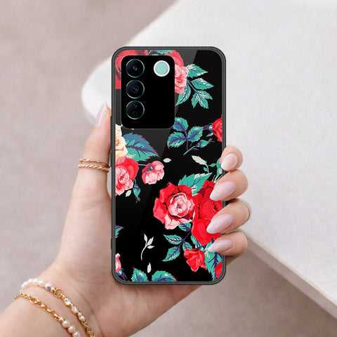 Vivo V27e Cover - Floral Series - HQ Ultra Shine Premium Infinity Glass Soft Silicon Borders Case