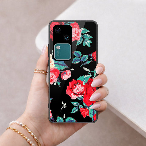 Vivo V30 Cover - Floral Series - HQ Ultra Shine Premium Infinity Glass Soft Silicon Borders Case