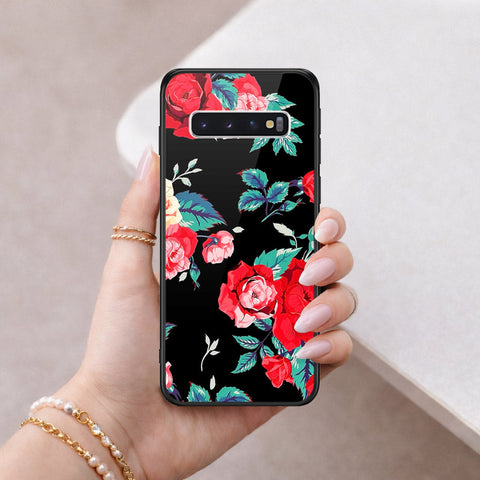 Samsung Galaxy S10 Cover - Floral Series - HQ Ultra Shine Premium Infinity Glass Soft Silicon Borders Case