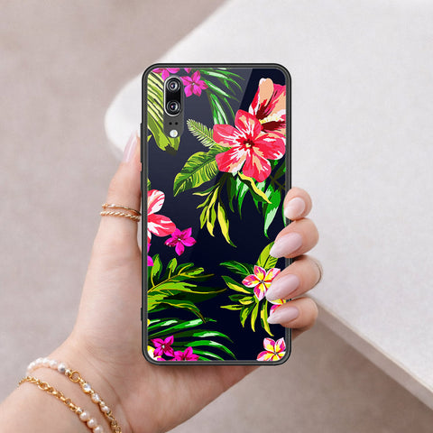 Huawei P20 Cover - Floral Series - HQ Ultra Shine Premium Infinity Glass Soft Silicon Borders Case