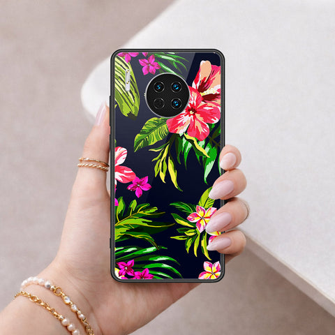 Huawei Mate 30 Cover - Floral Series - HQ Ultra Shine Premium Infinity Glass Soft Silicon Borders Case