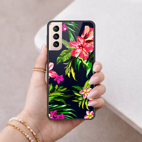 Samsung Galaxy S21 5G Cover - Floral Series - HQ Ultra Shine Premium Infinity Glass Soft Silicon Borders Case