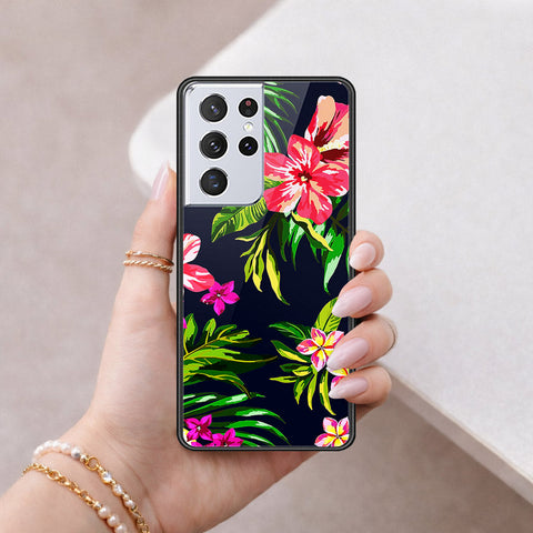 Samsung Galaxy S21 Ultra 5G Cover - Floral Series - HQ Ultra Shine Premium Infinity Glass Soft Silicon Borders Case