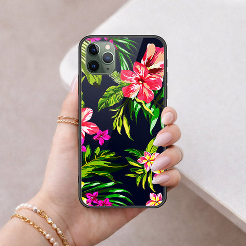 iPhone 11 Pro - Floral Series - HQ Ultra Shine Premium Infinity Glass Soft Silicon Borders Case