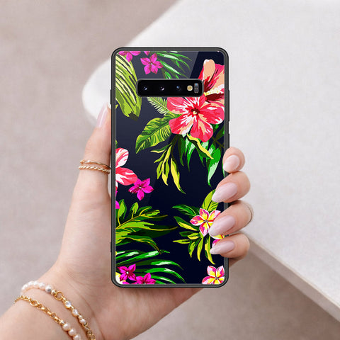 Samsung Galaxy S10 Plus Cover - Floral Series - HQ Ultra Shine Premium Infinity Glass Soft Silicon Borders Case