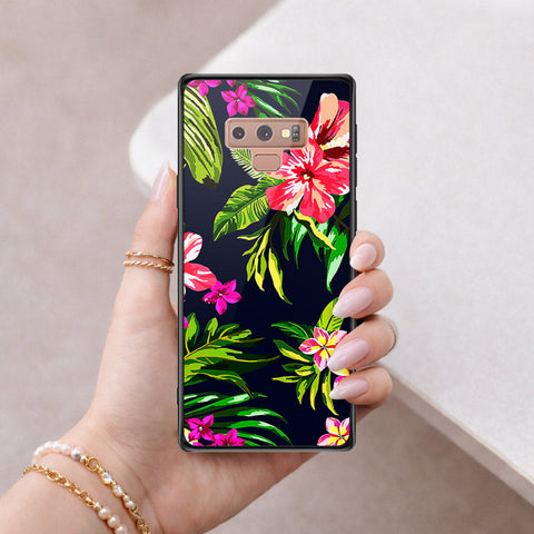 Samsung Galaxy Note 9 Cover - Floral Series - HQ Ultra Shine Premium Infinity Glass Soft Silicon Borders Case