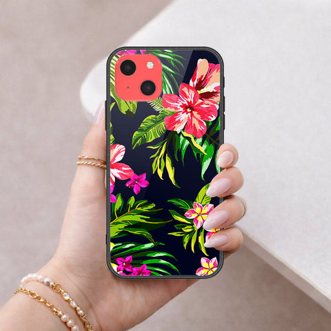 iPhone 13 Mini Cover - Floral Series - HQ Ultra Shine Premium Infinity Glass Soft Silicon Borders Case