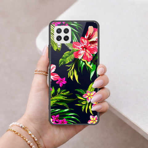 Samsung Galaxy M22 Cover - Floral Series - HQ Ultra Shine Premium Infinity Glass Soft Silicon Borders Case