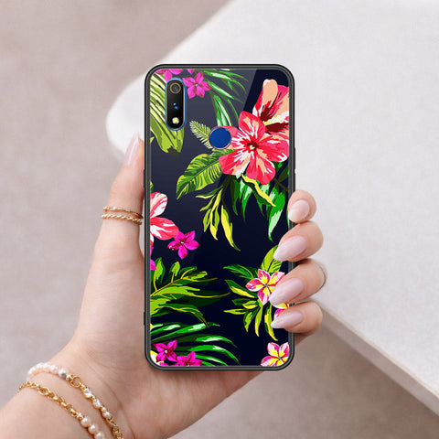 Realme 3 Cover - Floral Series - HQ Ultra Shine Premium Infinity Glass Soft Silicon Borders Case
