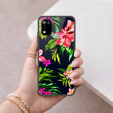 Infinix Hot 10 Play Cover - Floral Series - HQ Ultra Shine Premium Infinity Glass Soft Silicon Borders Case