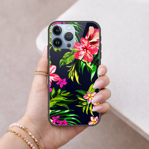 iPhone 14 Pro Cover - Floral Series - HQ Ultra Shine Premium Infinity Glass Soft Silicon Borders Case