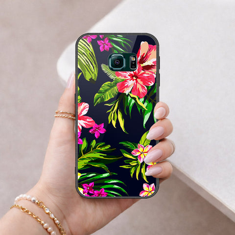 Samsung Galaxy S6 Edge Cover - Floral Series - HQ Ultra Shine Premium Infinity Glass Soft Silicon Borders Case