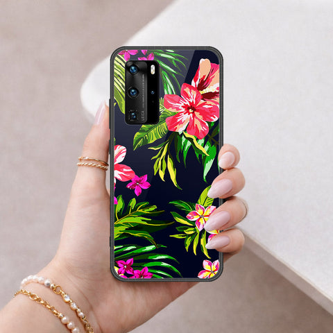 Huawei P40 Pro Cover - Floral Series - HQ Ultra Shine Premium Infinity Glass Soft Silicon Borders Case