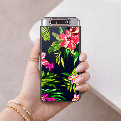 Samsung Galaxy A80 Cover - Floral Series - HQ Ultra Shine Premium Infinity Glass Soft Silicon Borders Case