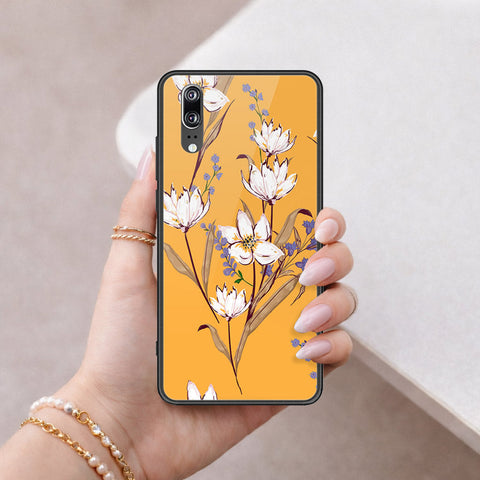 Huawei P20 Cover - Floral Series - HQ Ultra Shine Premium Infinity Glass Soft Silicon Borders Case