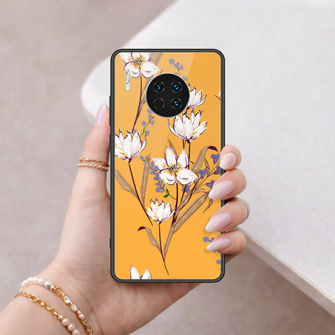 Huawei Mate 30 Cover - Floral Series - HQ Ultra Shine Premium Infinity Glass Soft Silicon Borders Case