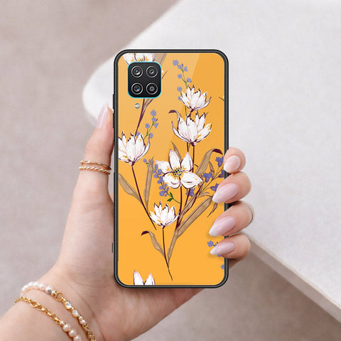 Samsung Galaxy A12 Cover - Floral Series - HQ Ultra Shine Premium Infinity Glass Soft Silicon Borders Case