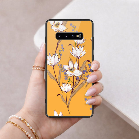 Samsung Galaxy S10 Plus Cover - Floral Series - HQ Ultra Shine Premium Infinity Glass Soft Silicon Borders Case