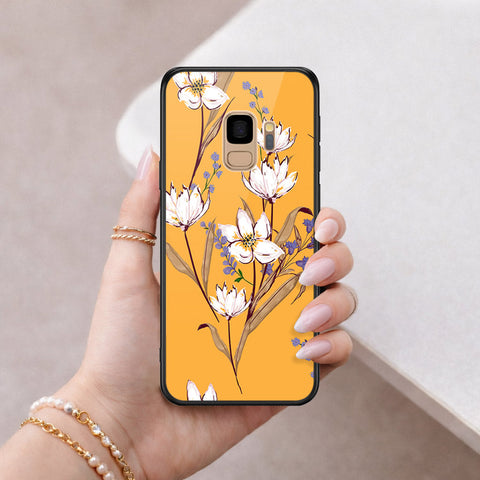 Samsung Galaxy S9 Cover - Floral Series - HQ Ultra Shine Premium Infinity Glass Soft Silicon Borders Case