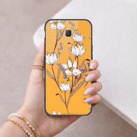 Samsung Galaxy J7 2015 Cover - Floral Series - HQ Ultra Shine Premium Infinity Glass Soft Silicon Borders Case