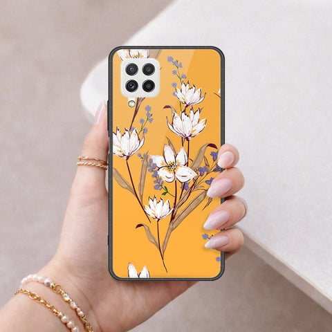 Samsung Galaxy A22 Cover - Floral Series - HQ Ultra Shine Premium Infinity Glass Soft Silicon Borders Case