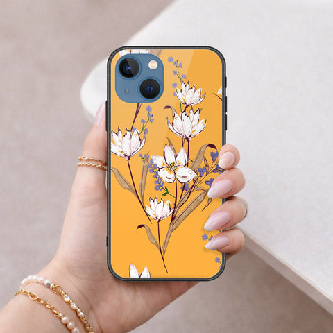 iPhone 13 Cover - Floral Series - HQ Ultra Shine Premium Infinity Glass Soft Silicon Borders Case