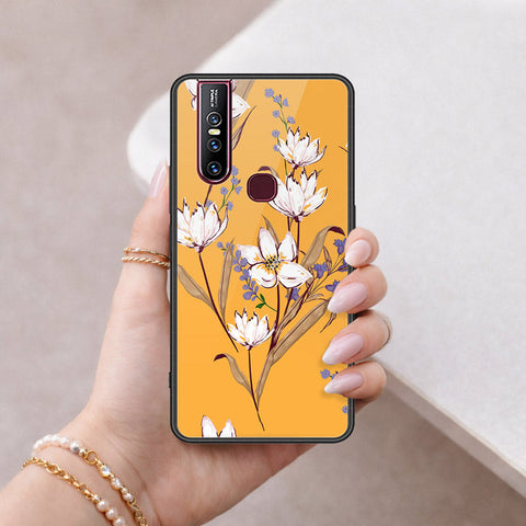 Vivo V15 Cover - Floral Series - HQ Ultra Shine Premium Infinity Glass Soft Silicon Borders Case