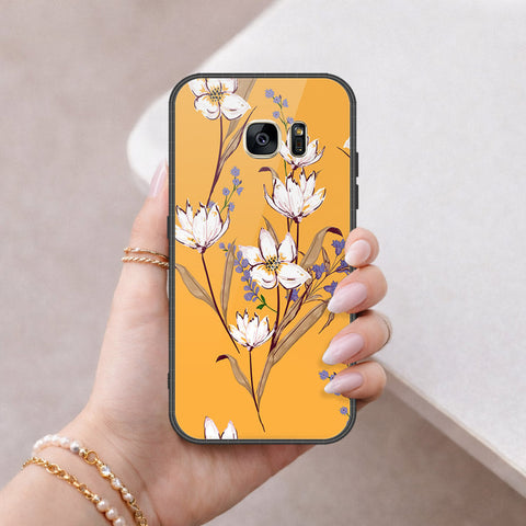 Samsung Galaxy S7 Cover - Floral Series - HQ Ultra Shine Premium Infinity Glass Soft Silicon Borders Case