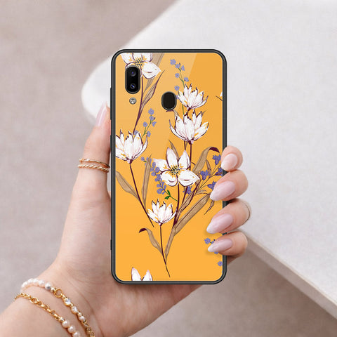 Samsung Galaxy A20 Cover - Floral Series - HQ Ultra Shine Premium Infinity Glass Soft Silicon Borders Case