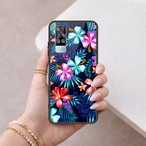 Vivo Y51 (2020 December) Cover - Floral Series - HQ Ultra Shine Premium Infinity Glass Soft Silicon Borders Case