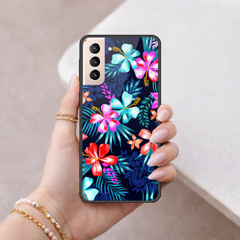 Samsung Galaxy S21 5G Cover - Floral Series - HQ Ultra Shine Premium Infinity Glass Soft Silicon Borders Case