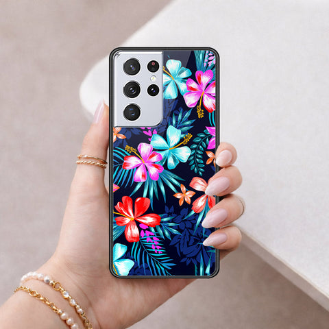 Samsung Galaxy S21 Ultra 5G Cover - Floral Series - HQ Ultra Shine Premium Infinity Glass Soft Silicon Borders Case