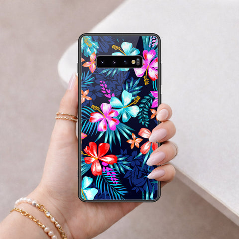 Samsung Galaxy S10 Plus Cover - Floral Series - HQ Ultra Shine Premium Infinity Glass Soft Silicon Borders Case