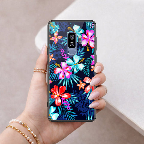 Samsung Galaxy S9 Plus Cover - Floral Series - HQ Ultra Shine Premium Infinity Glass Soft Silicon Borders Case
