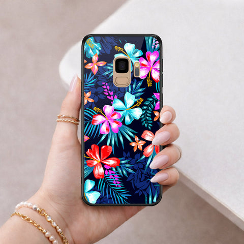Samsung Galaxy S9 Cover - Floral Series - HQ Ultra Shine Premium Infinity Glass Soft Silicon Borders Case