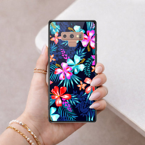 Samsung Galaxy Note 9 Cover - Floral Series - HQ Ultra Shine Premium Infinity Glass Soft Silicon Borders Case