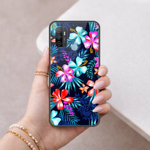 Oppo A53 Cover - Floral Series - HQ Ultra Shine Premium Infinity Glass Soft Silicon Borders Case