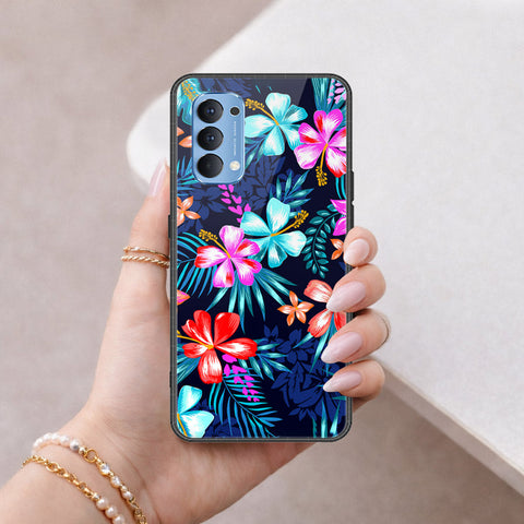 Oppo Reno 4 Cover - Floral Series - HQ Ultra Shine Premium Infinity Glass Soft Silicon Borders Case
