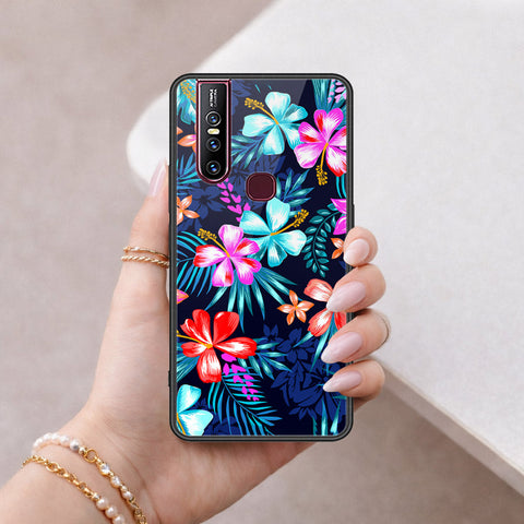 Vivo V15 Cover - Floral Series - HQ Ultra Shine Premium Infinity Glass Soft Silicon Borders Case