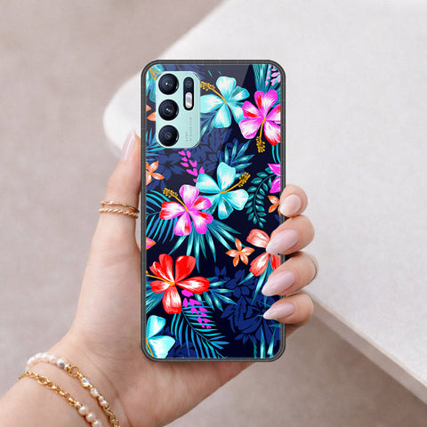 Oppo Reno 6 Cover - Floral Series - HQ Ultra Shine Premium Infinity Glass Soft Silicon Borders Case