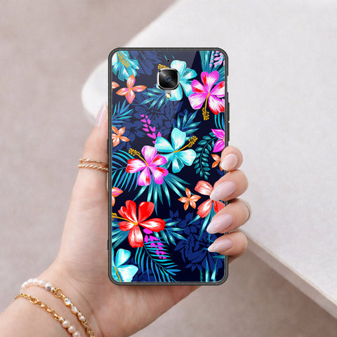 OnePlus 3 Cover - Floral Series - HQ Ultra Shine Premium Infinity Glass Soft Silicon Borders Case
