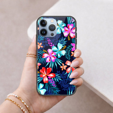 iPhone 14 Pro Cover - Floral Series - HQ Ultra Shine Premium Infinity Glass Soft Silicon Borders Case