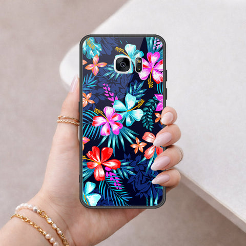 Samsung Galaxy S7 Edge Cover - Floral Series - HQ Ultra Shine Premium Infinity Glass Soft Silicon Borders Case