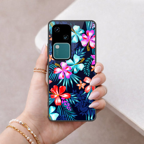 Vivo V30 Cover - Floral Series - HQ Ultra Shine Premium Infinity Glass Soft Silicon Borders Case