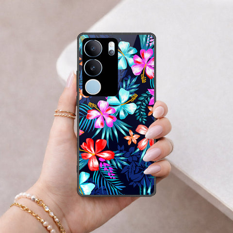 Vivo V29 Cover - Floral Series - HQ Ultra Shine Premium Infinity Glass Soft Silicon Borders Case