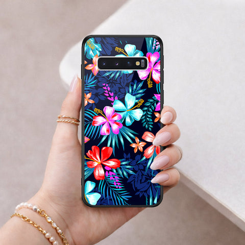 Samsung Galaxy S10 Cover - Floral Series - HQ Ultra Shine Premium Infinity Glass Soft Silicon Borders Case