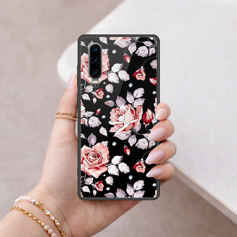 Huawei P30 Cover - Floral Series - HQ Ultra Shine Premium Infinity Glass Soft Silicon Borders Case