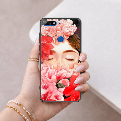 Huawei Y7 2018 Cover - Floral Series - HQ Ultra Shine Premium Infinity Glass Soft Silicon Borders Case